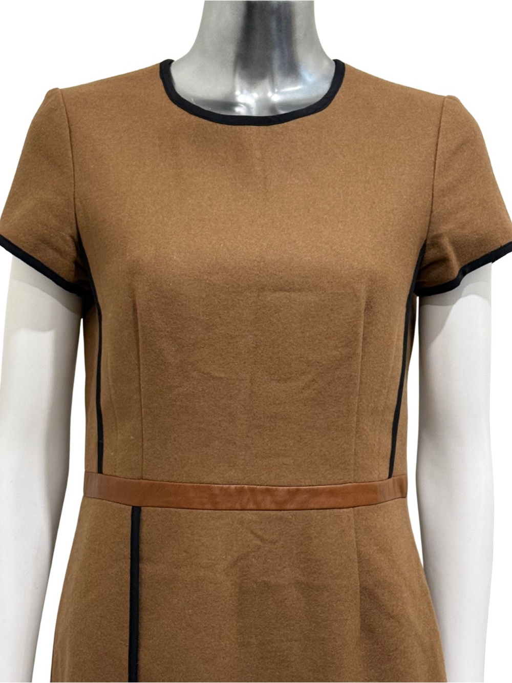 Judith & Charles Wool Sheath Dress Size 8 Brown Black Leather Trim Made Canada - Picture 5 of 10